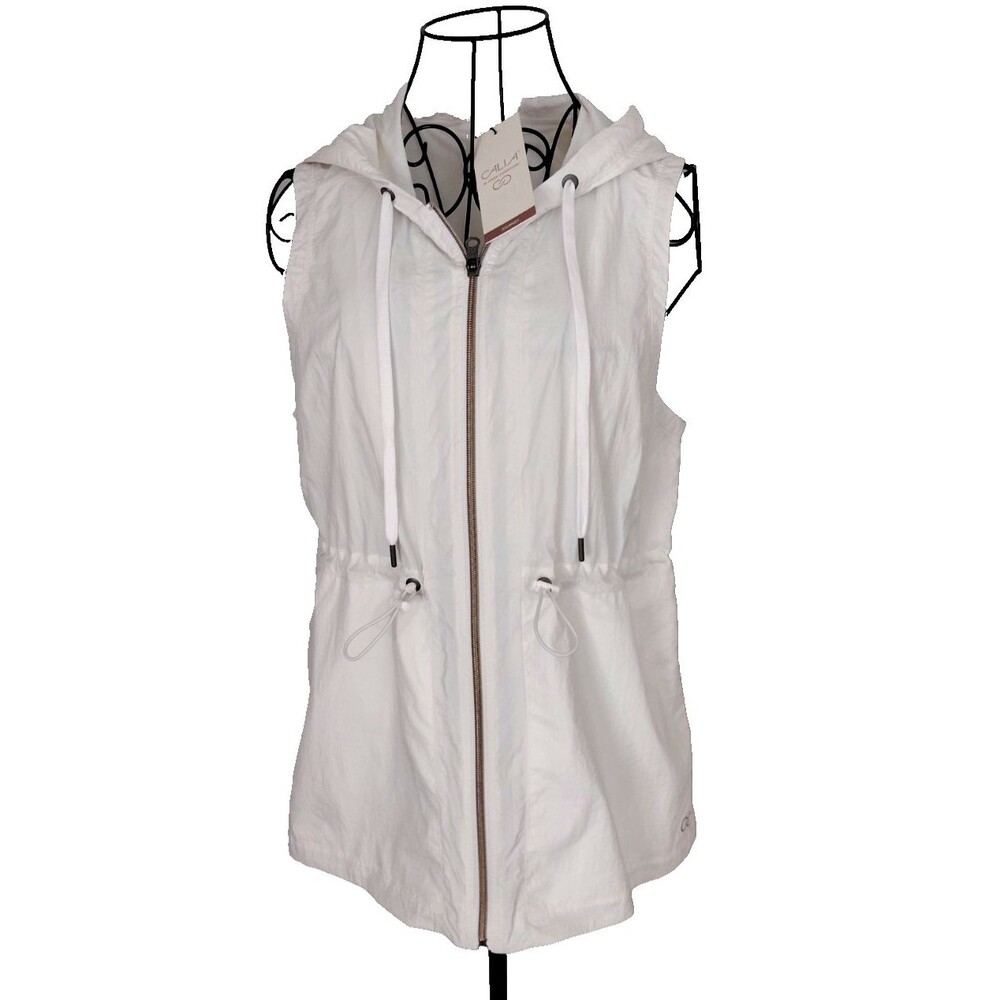 NWT Calia by Carrie Underwood Vest Sz M White Hooded Pockets Sleeveless
